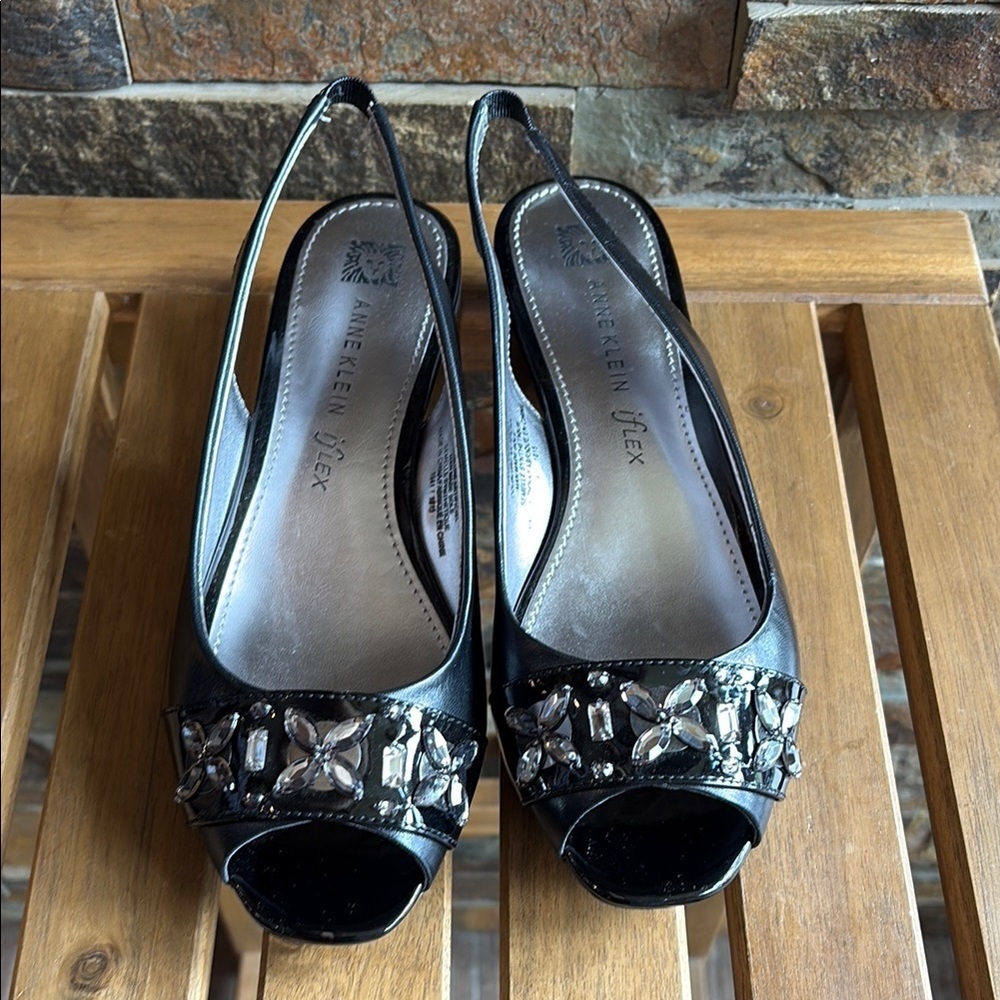 Anne Klein iflex Women's Black Embellished Slingback Heels